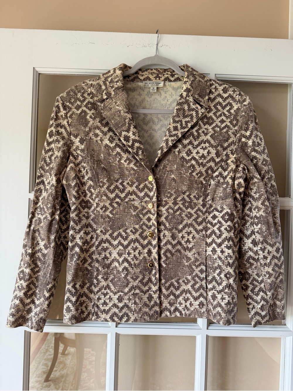 St. John Sport Size Medium Printed Jacket with Gold Buttons